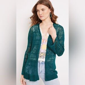 Maurices Women's Pointelle Open Stitch Cardigan Emerald Green Size‎ XS Boho